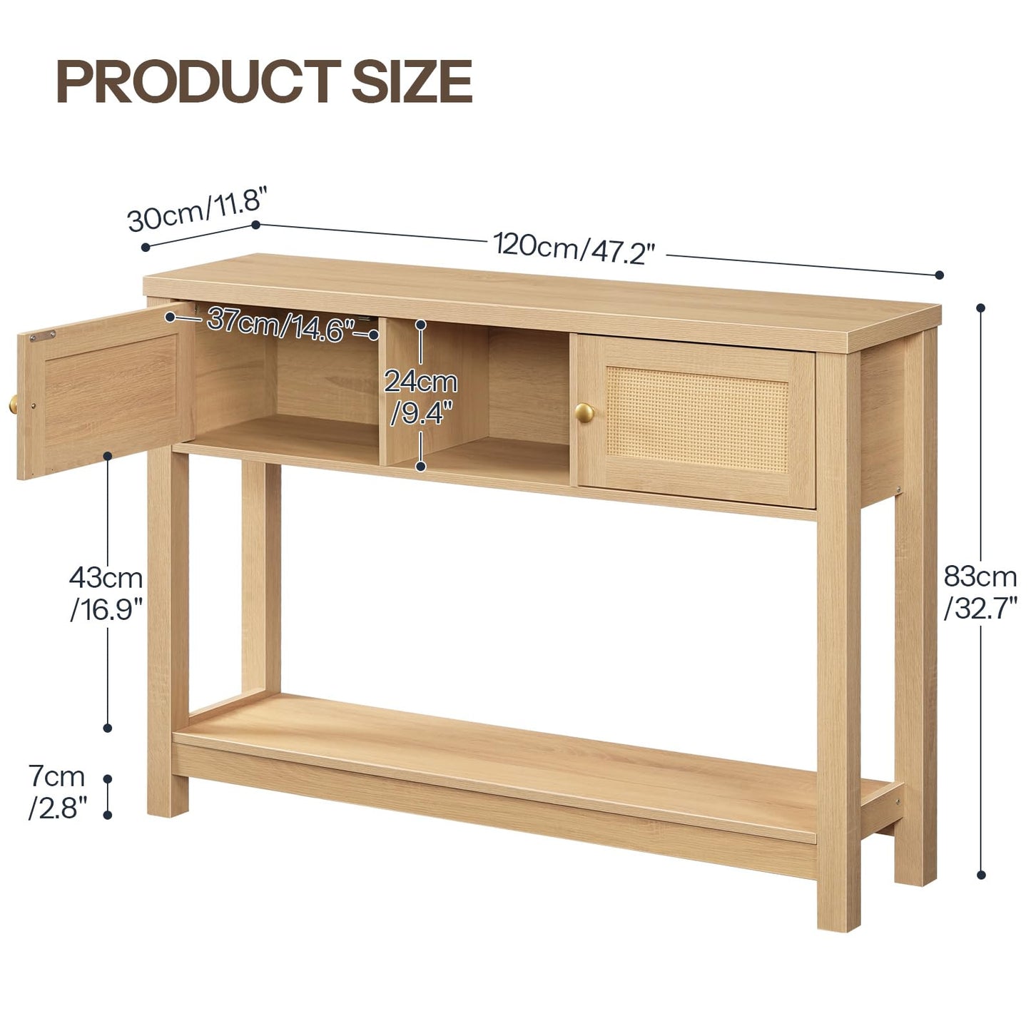HOOBRO 47-inch Rattan Style Entryway  Console Table with Storage