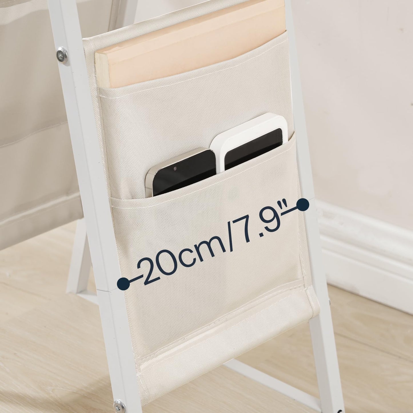 HOOBRO End Table, Skinny Side Table with Storage, Narrow Nightstand with Storage, Fabric Pockets, Narrow End Table for Small Spaces, Living Room, Bedroom, White and Natural WN426UBZ01