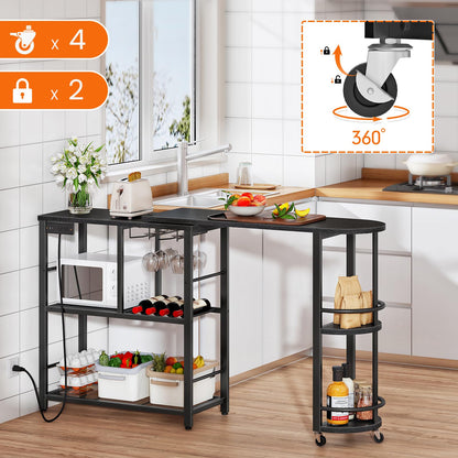 HOOBRO 3-Tier L-Shaped Corner Bar Table with Charging Station