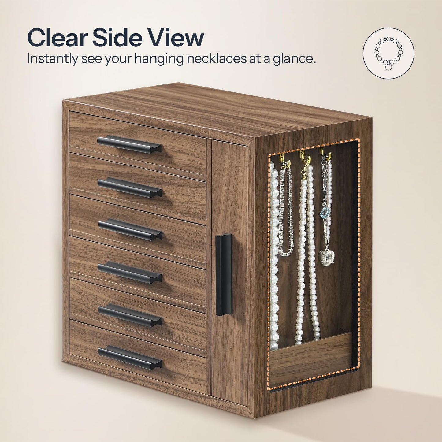HOOBRO 6-Tier Wooden Jewelry Organizer Box