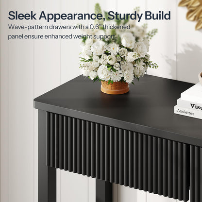 HOOBRO 39.4-inch Black Double-Layer Roughside Table with 2 Drawers & Storage Shelf