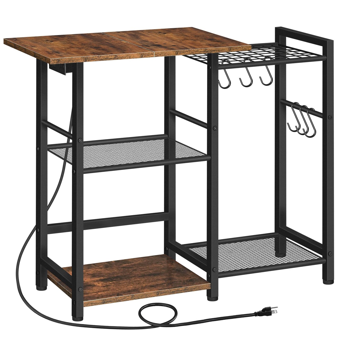 HOOBRO Bakers Rack & Microwave Stand with Power Outlet & Hooks