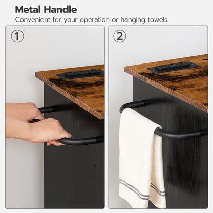 HOOBRO Retro Brown Movable Kitchen Island with Power Outlet & Shelves & Drawers & Wheels