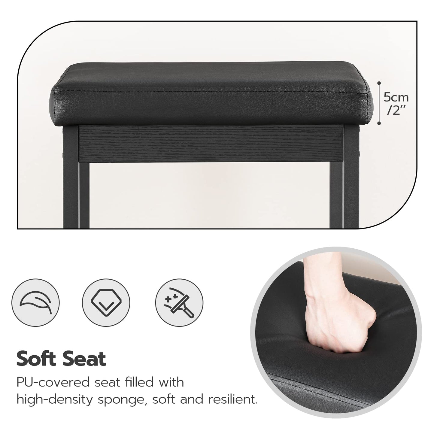 HOOBRO 24.8-inch Black High Thick Padded Bar Stool / 2PICS