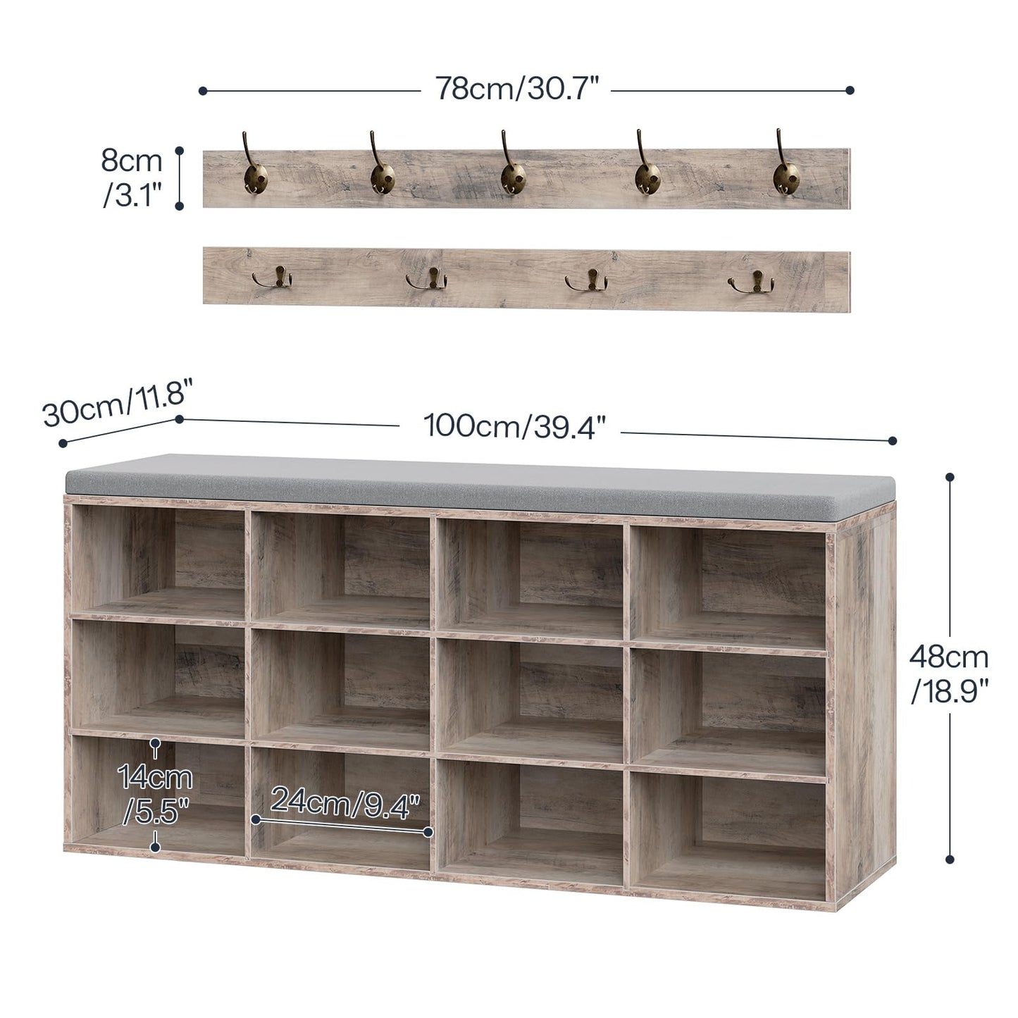 HOOBRO Grey 39.4-inch Long Padded Shoe Bench
