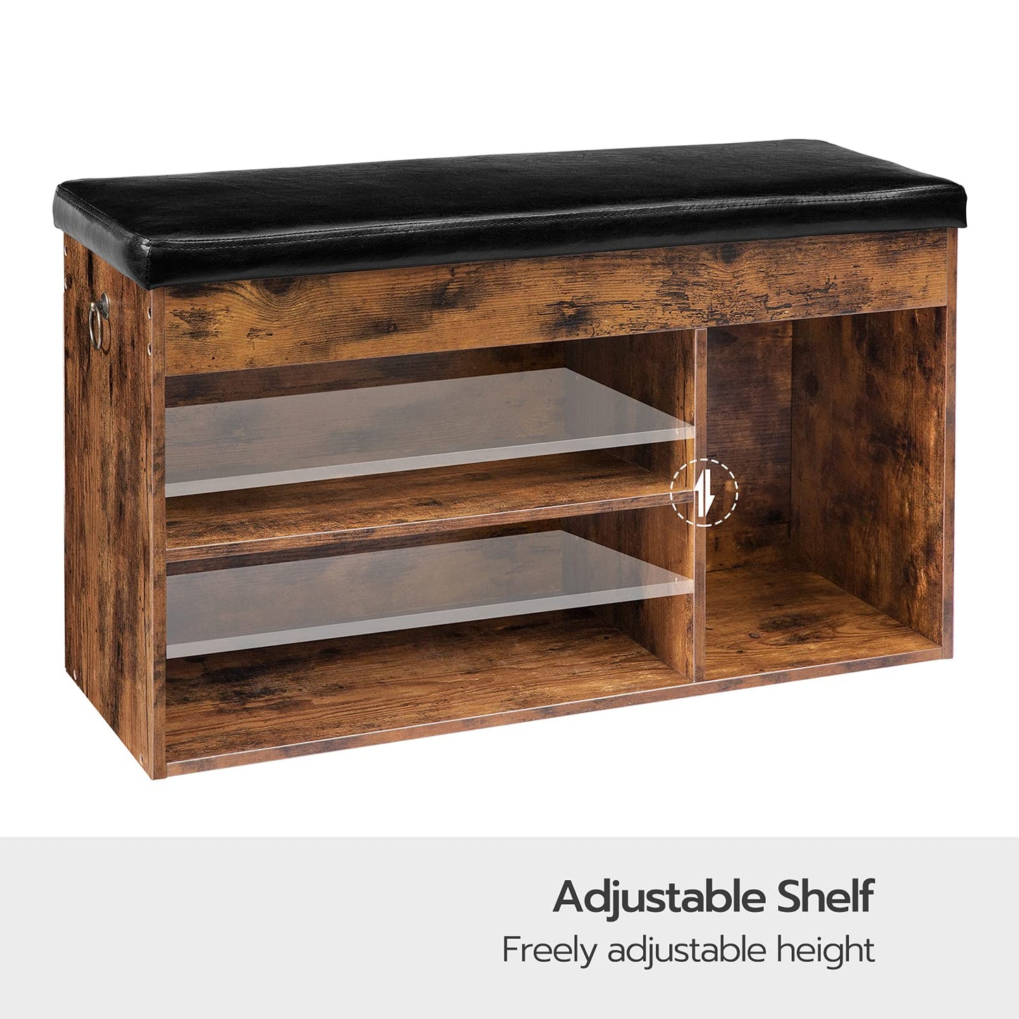 HOOBRO Retro Brown Flip-Top Padded Shoe Stool with Adjustable Shelves & Hidden Compartments