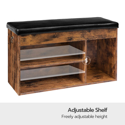 HOOBRO Retro Brown Flip-Top Padded Shoe Stool with Adjustable Shelves & Hidden Compartments