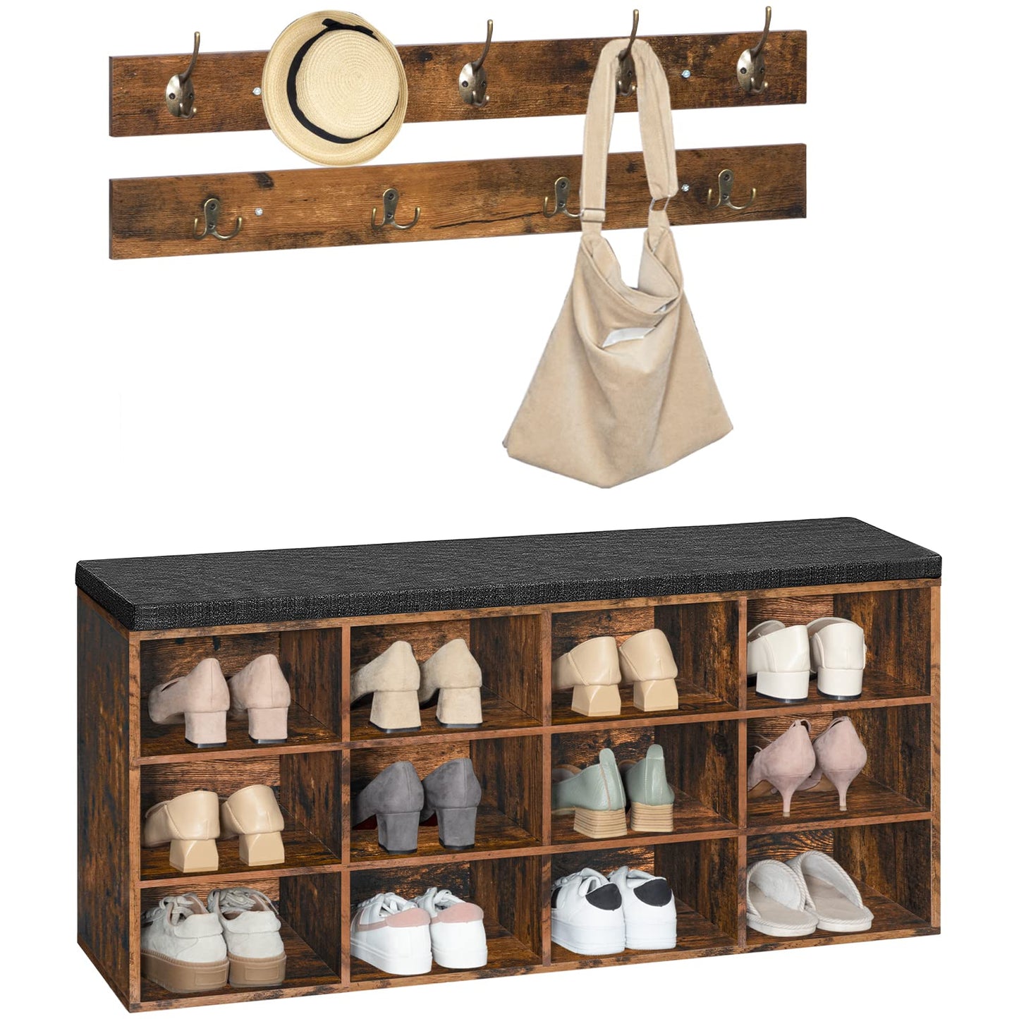 HOOBRO 39.4-inch Padded Shoe Cabinet Bench with Compartments