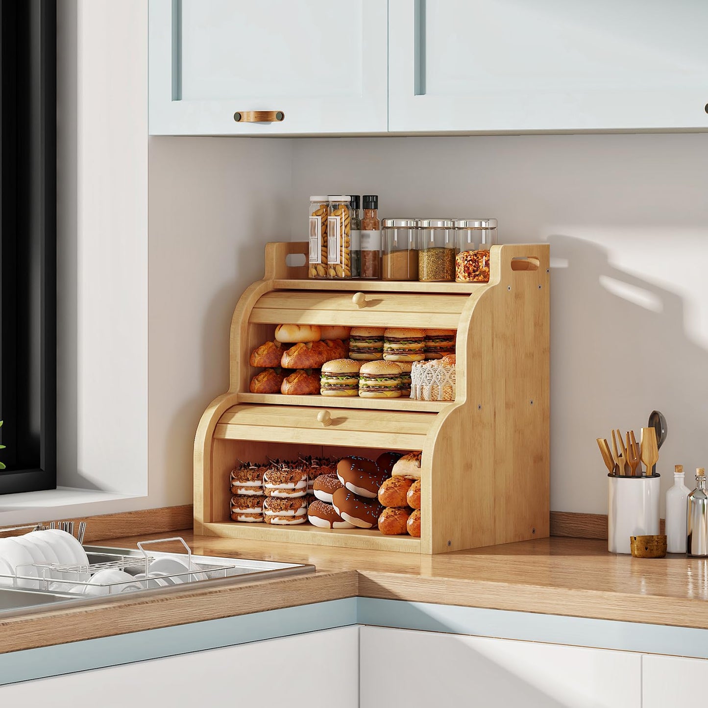 HOOBRO Bamboo Bread Box for Kitchen Countertop