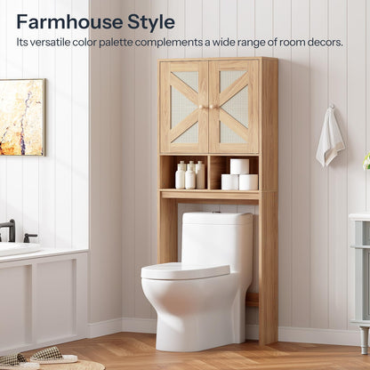 HOOBRO Over The Toilet Storage Cabinet with Rattan-Style Doors