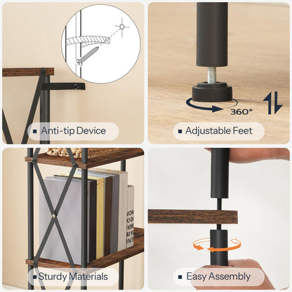 HOOBRO Retro Brown 5-Tier Industrial Style Open Display L-Shaped Corner Bookshelf