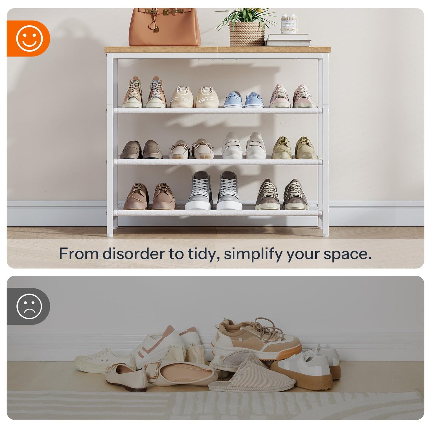 HOOBRO 4-Tier Small  Shoe Rack & Shoe Storage Organizer with PU Shelves