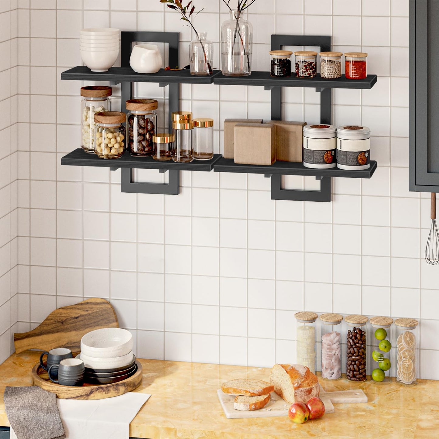 HOOBRO Black 15-inch Double-Layer Wall-Mounted Shelf /2PICS