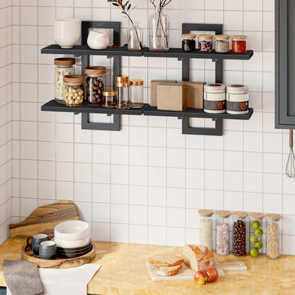 HOOBRO Black 15-inch Double-Layer Wall-Mounted Shelf /2PICS