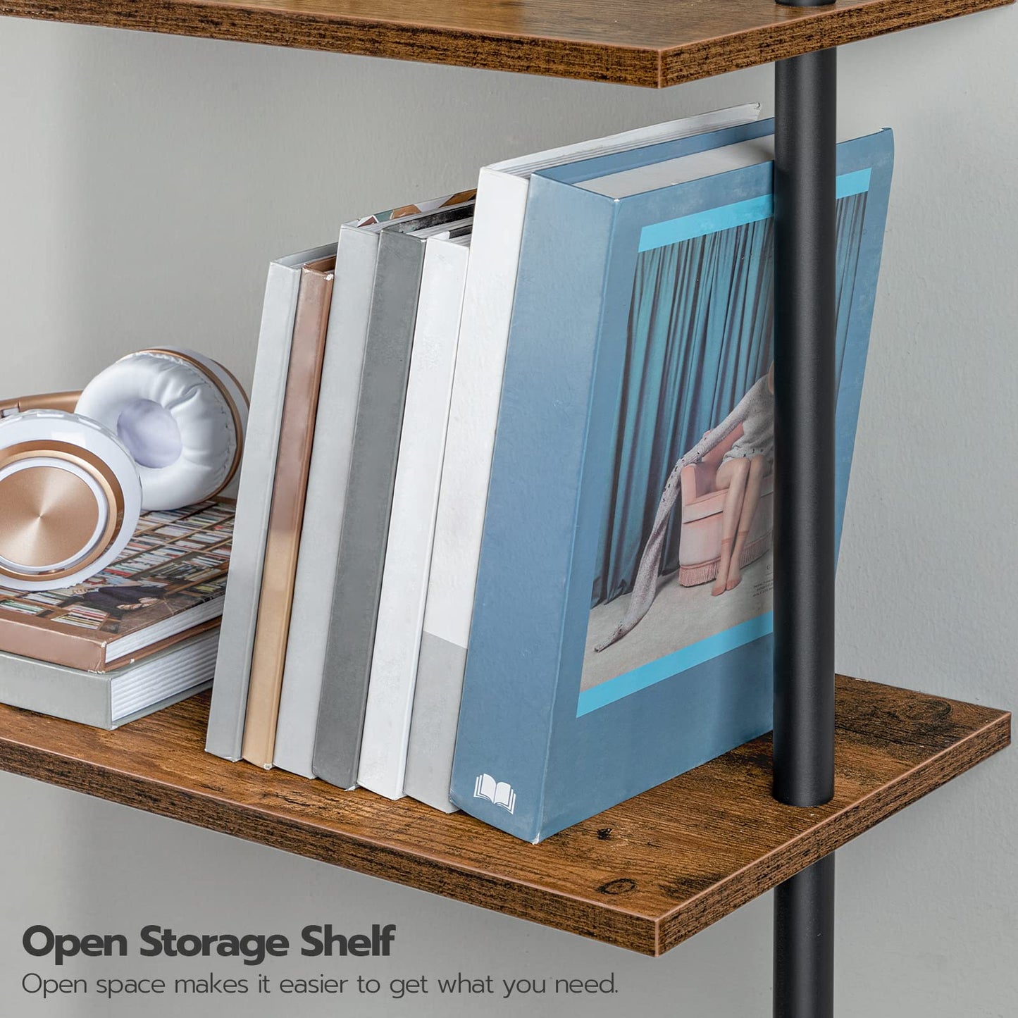 HOOBRO Retro Brown DIY 5-Tier Wooden Trapezoidal Shelf