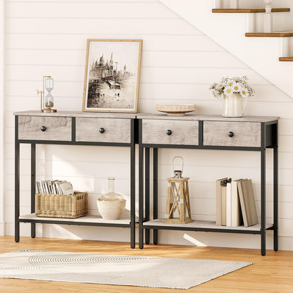HOOBRO 29.5" Narrow Console Table with 2 Fabric Drawers, Entryway Table