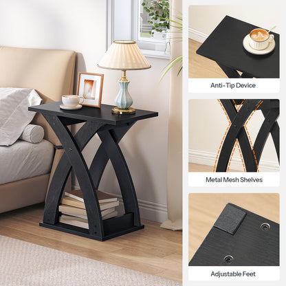 HOOBRO X-Design Narrow End Table with Storage Shelf for Small Space