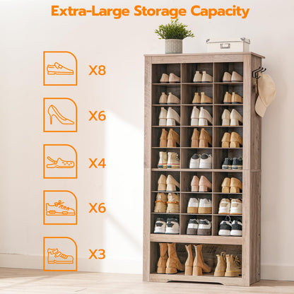 HOOBRO 9-Tier Shoe Storage Cabinet with 24 Compartments & 3 Hooks