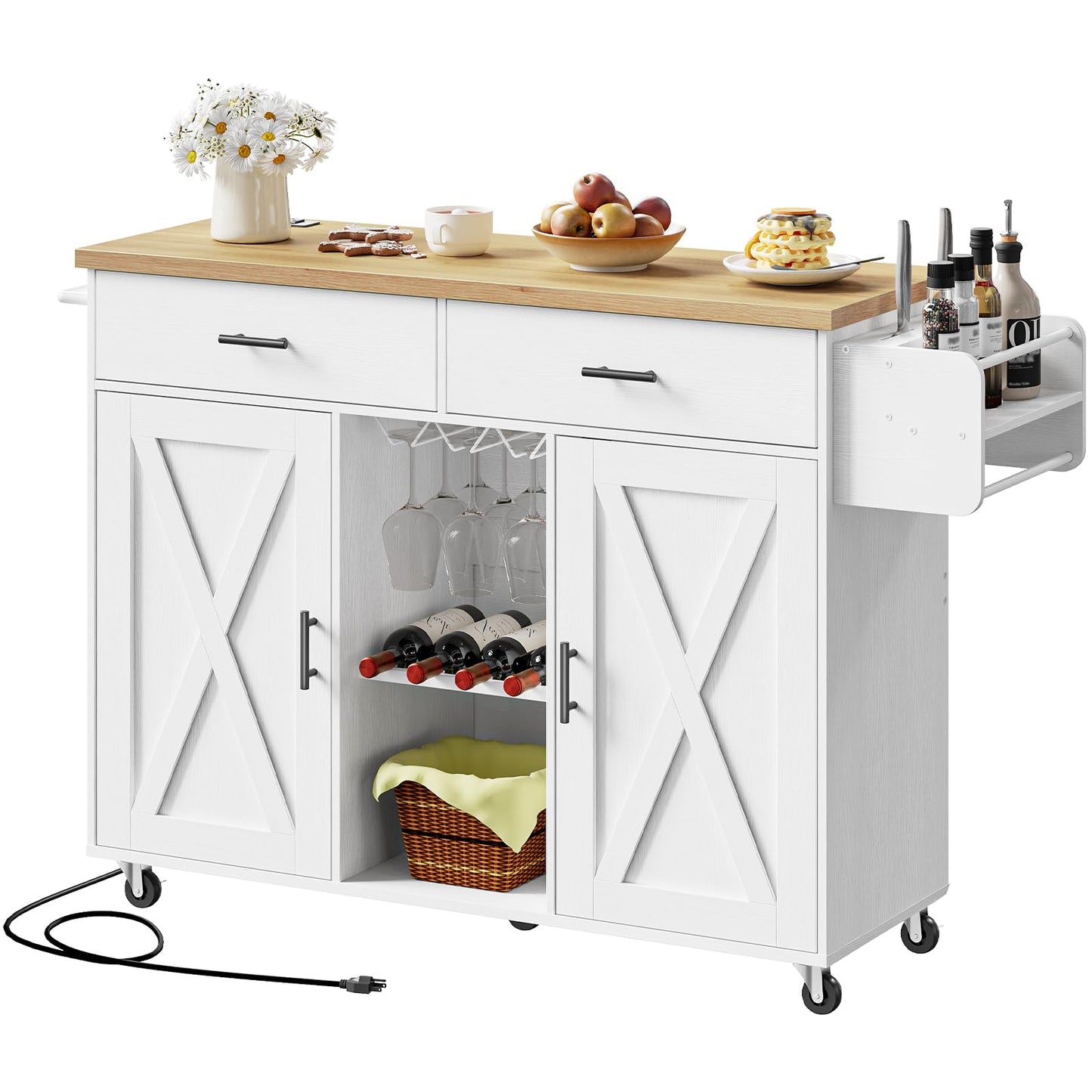 HOOBRO Rolling Kitchen Island with Power Outlet & Drawers