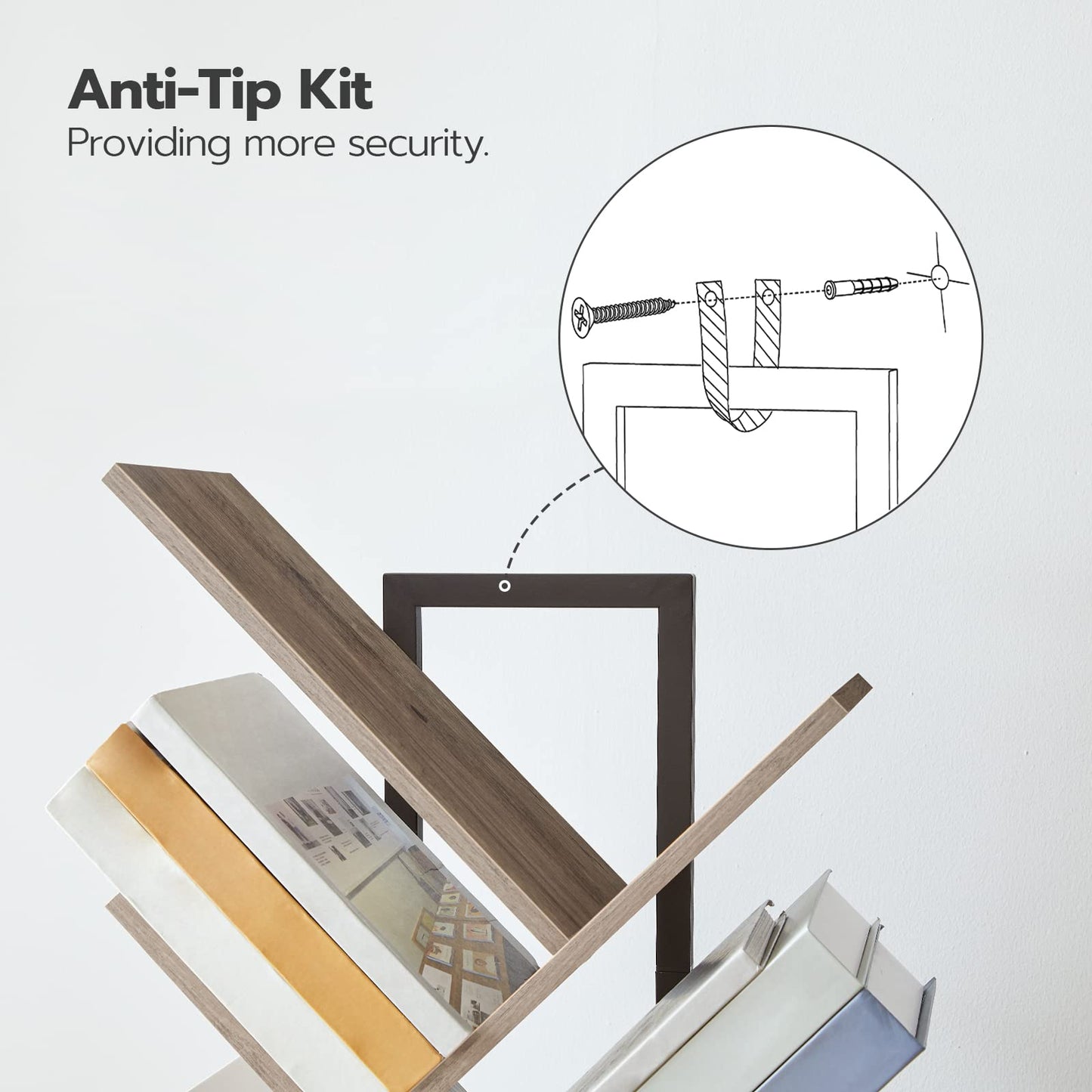 HOOBRO Greige 9-Tier Floor-Standing Wooden Tree-Shaped Bookshelf