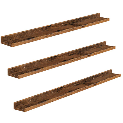 HOOBRO Retro Brown 47.2-inch Floating Shelf with Raised Edges & Concealed Brackets /3PICS