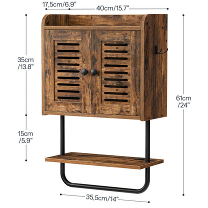 HOOBRO Retro Brown Double Door Bathroom Vanity with Towel Bar & Adjustable Shelf & 2 Hooks