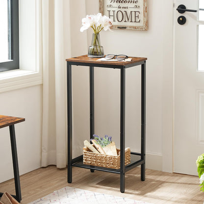 HOOBRO Retro Brown Industrial Style High Side Table with Adjustable Mesh Shelf