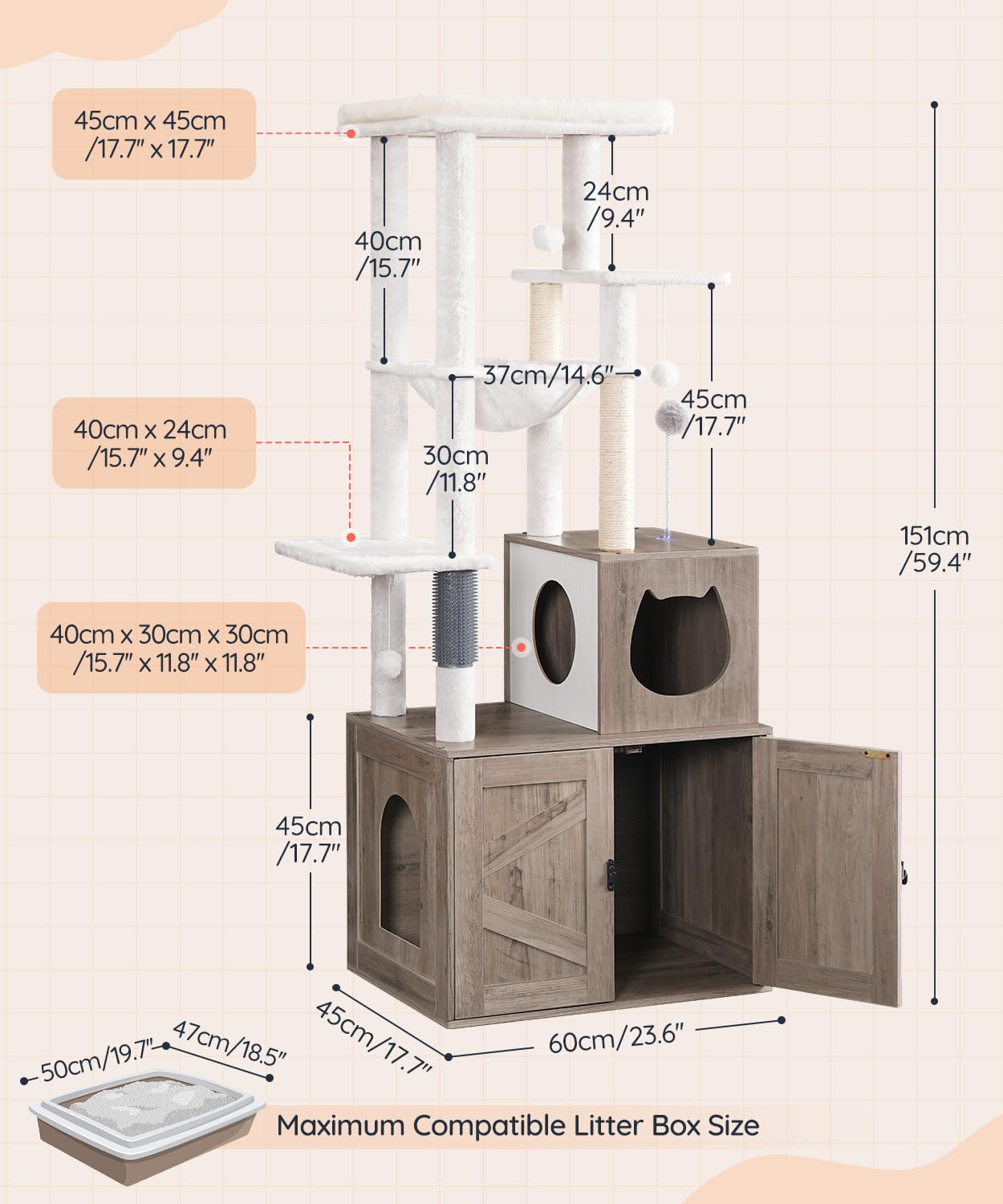 HOOBRO Cat Tree with Hidden Litter Box Enclosure & Sisal Posts