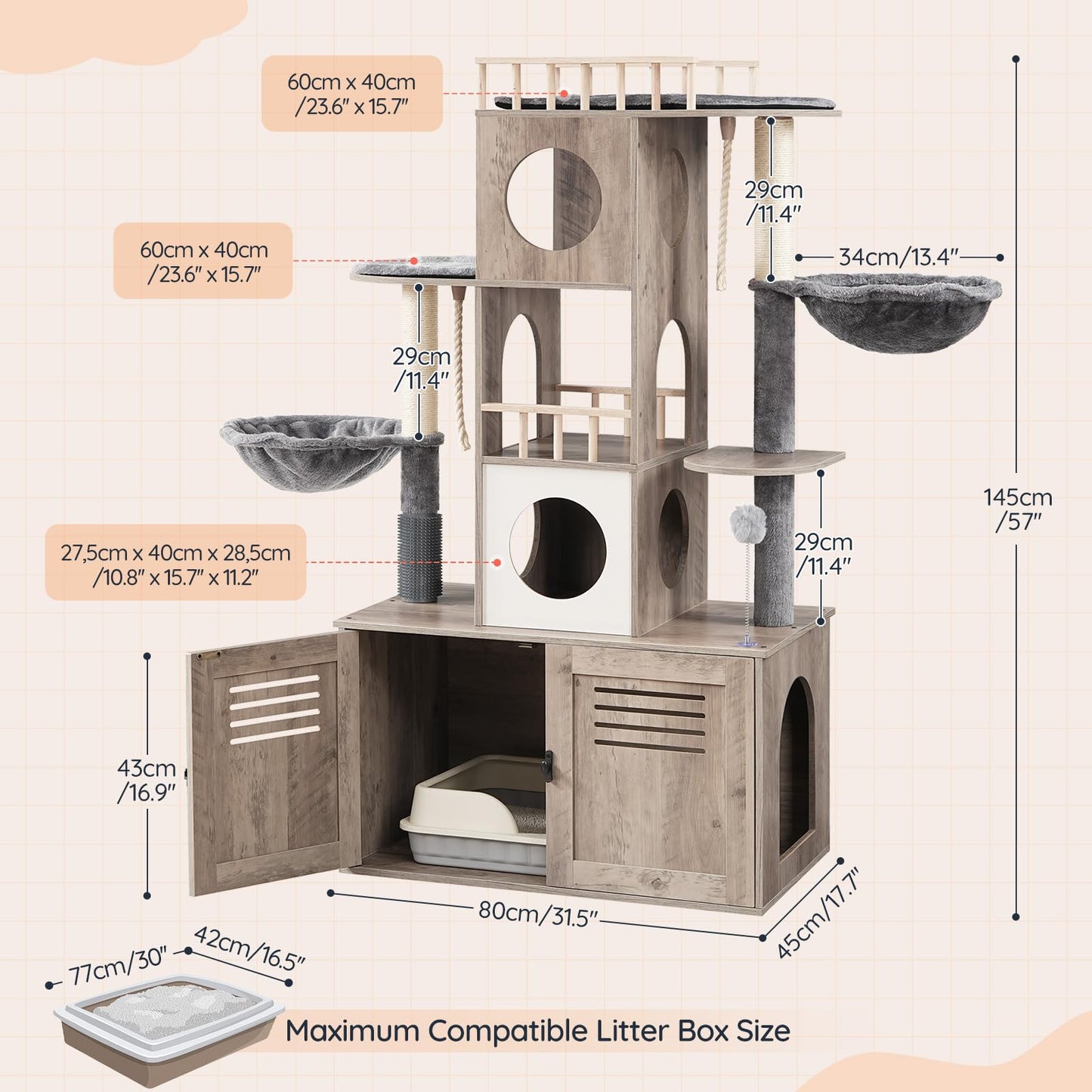 HOOBRO Cat Tree with Litter Box Enclosure