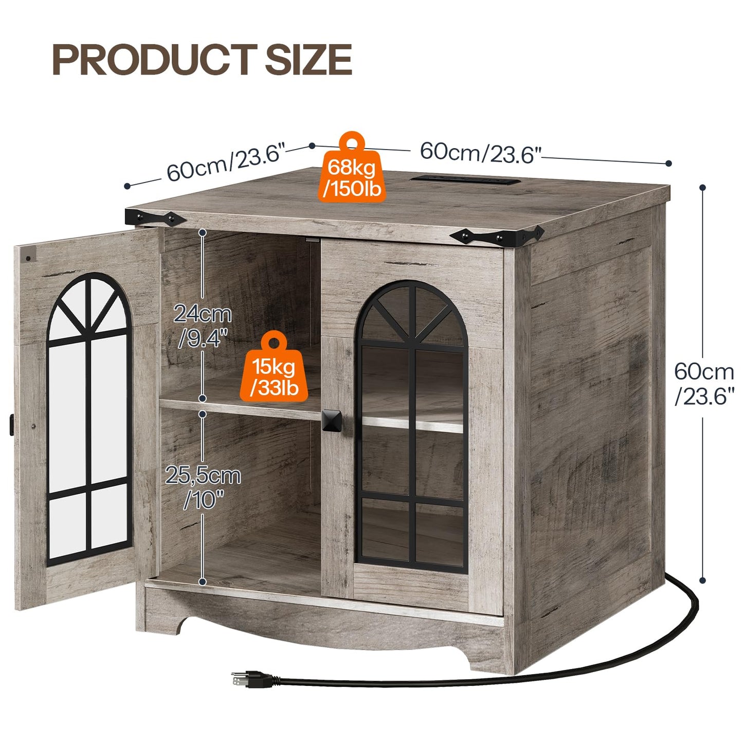 HOOBRO 23.6" Wooden Side Tables & Nightstand with Charging Station & LED Lights