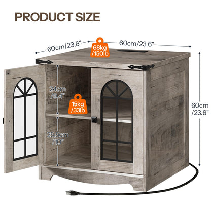 HOOBRO 23.6" Wooden Side Tables & Nightstand with Charging Station & LED Lights