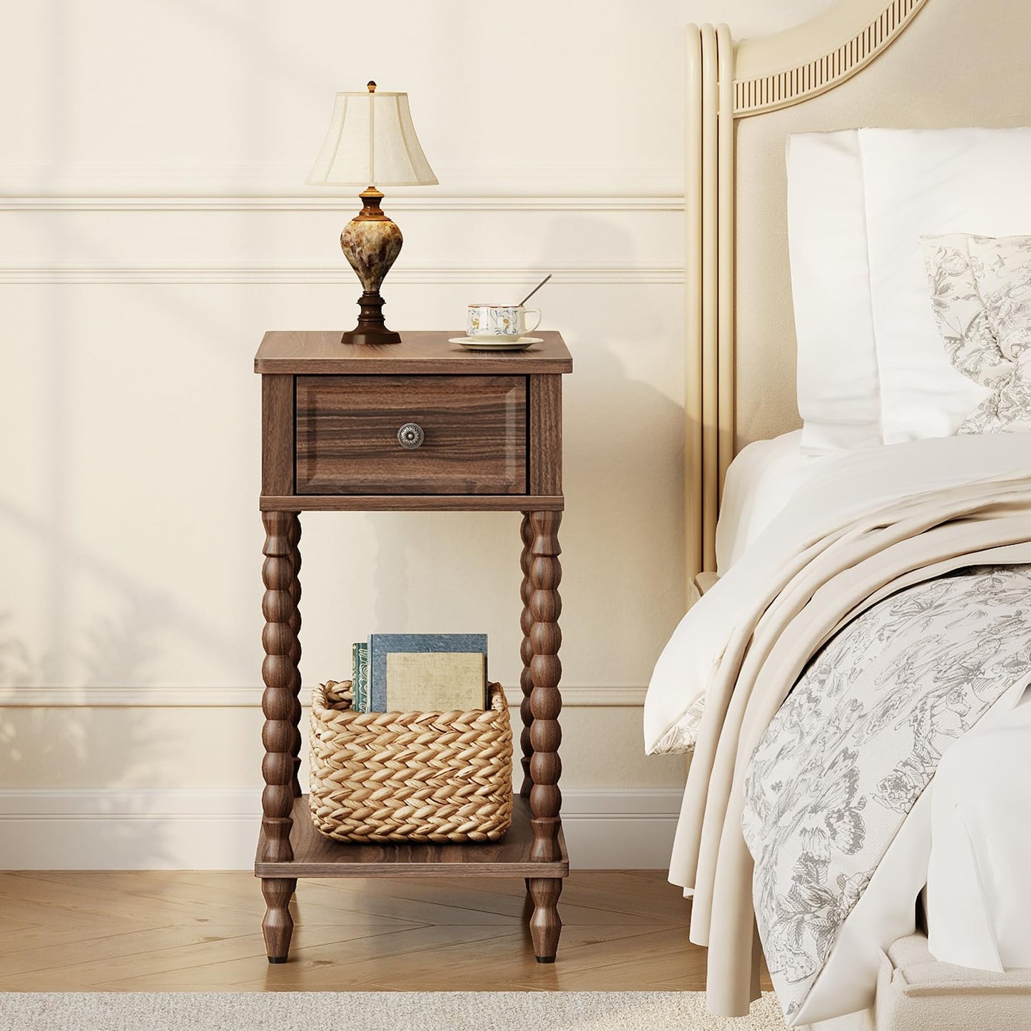 HOOBRO Narrow Side Table with Drawer, Solid Wood Legs Nightstand, for Home