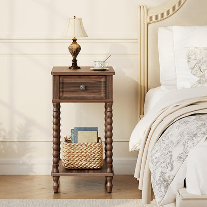 HOOBRO Narrow Side Table with Drawer, Solid Wood Legs Nightstand, for Home