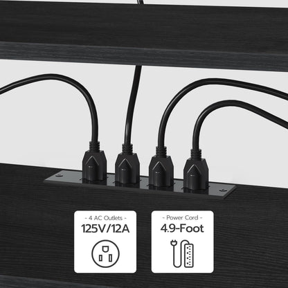HOOBRO TV Stand with Power Outlets to 75 Inches, TV Console Table with Open Storage Shelves Cabinet, Industrial Media Entertainment Center for Living Room Bedroom, Black BB60DS01
