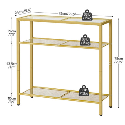 HOOBRO 29.5-inch Gold Triple Tempered Glass Narrow Console Table