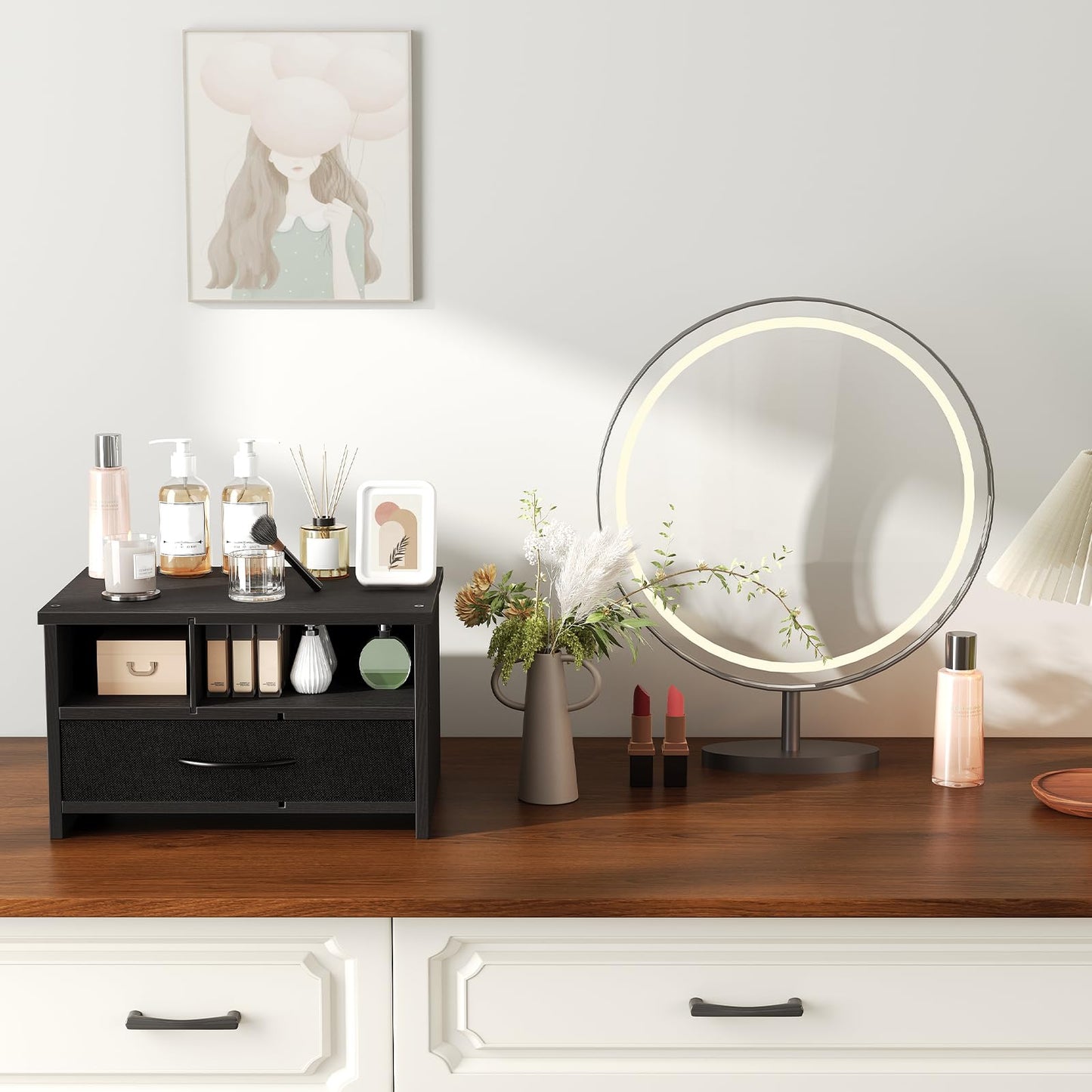 HOOBRO Black Wooden Desktop Printer Stand with Drawer