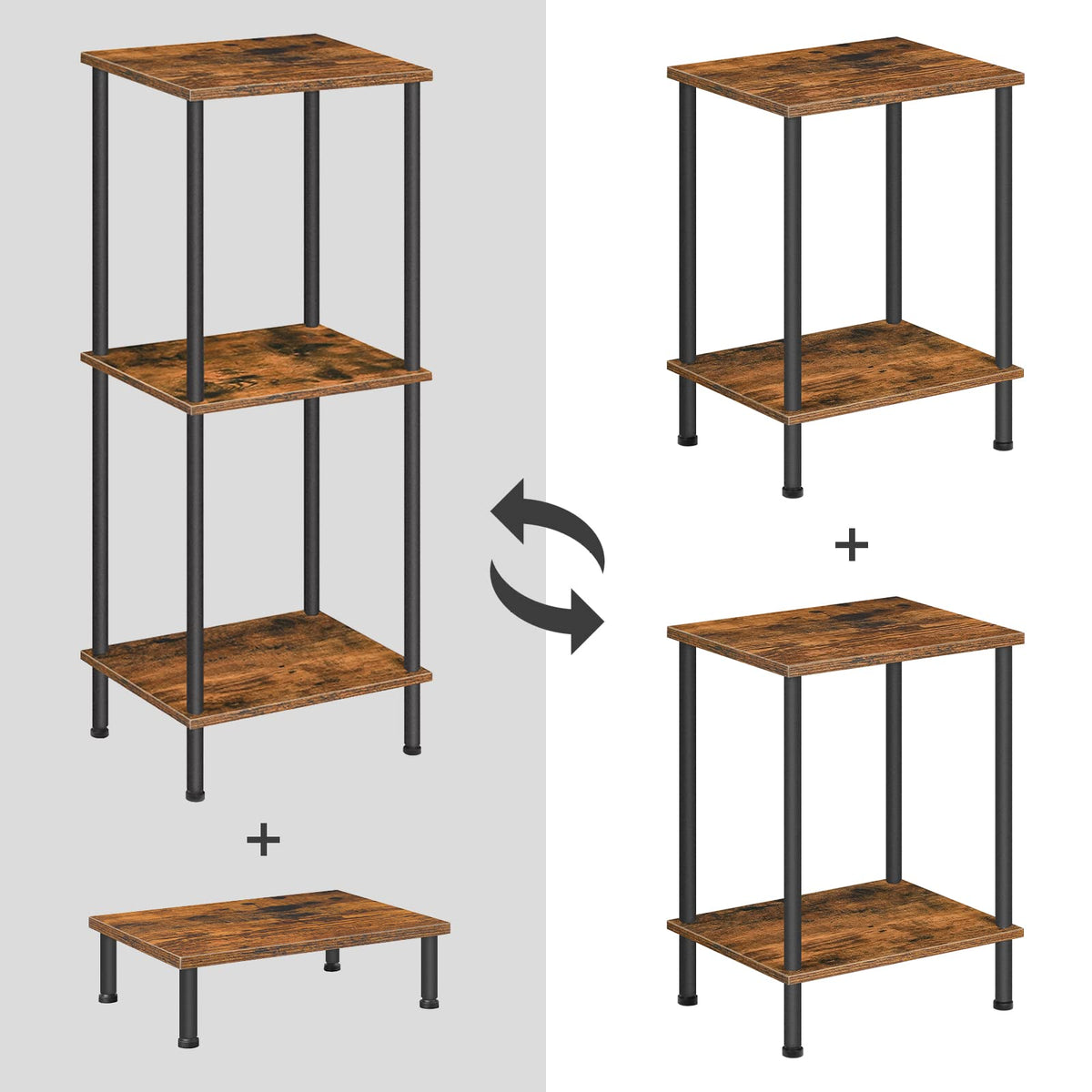 HOOBRO End Table, Small Side Table, Nightstand with 2-Layer Storage Shelves, Sofa Table for Small Spaces, Living Room, Bedroom, Stable Frame, Easy Assembly, Rustic Brown BF09BZ01