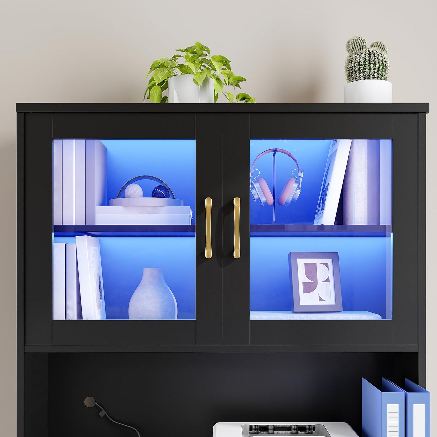 HOOBRO 2 Drawer File Cabinet with Charging Station & LED Lights