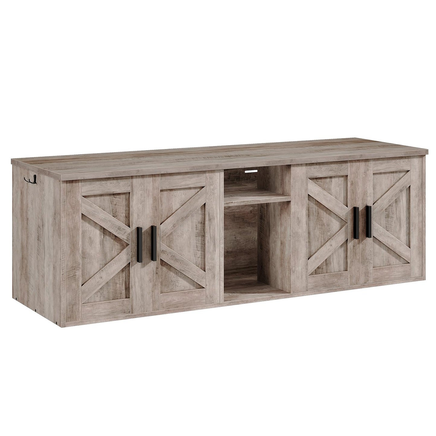 HOOBRO Greige Wooden Double Hidden Litter Box Enclosure with Corridor & Storage Layer & Hooks