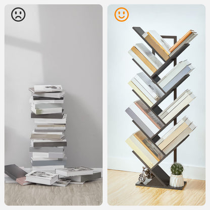 HOOBRO Black 9-Tier Floor-Standing Tree-Shaped Wooden Bookshelf