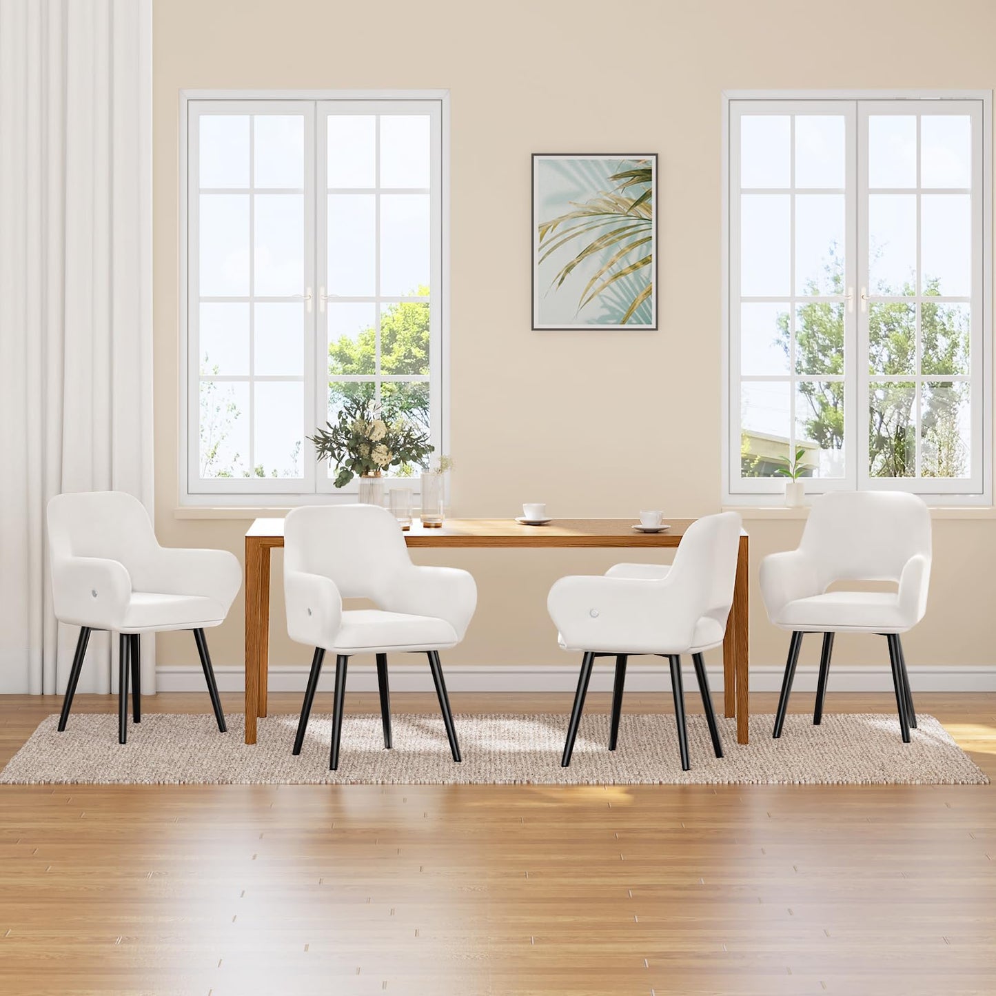 HOOBRO Beige Modern Upholstered Dining Chair with Soft Armrests / 2PICS