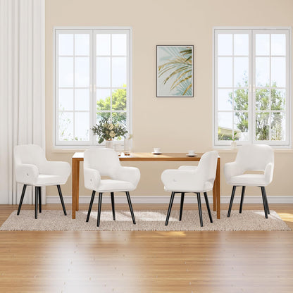 HOOBRO Beige Modern Upholstered Dining Chair with Soft Armrests / 2PICS