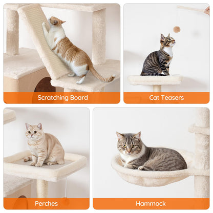 HOOBRO Double Litter Box Enclosure with Cat Tree & Bed & Hammock