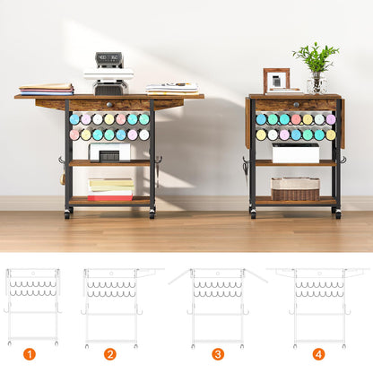 HOOBRO 3-Tier Movable Heat Press Table with Vinyl Roll Holder & Drawer