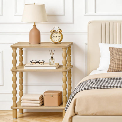 HOOBRO Narrow Side Table, Skinny End Table with Storage, Solid Wood Legs, 3-Tier Bedside Table Nightstand for Small Space, Living Room, Bedroom, Sofa Couch, Natural NL462BZ01