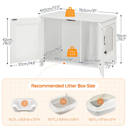 HOOBRO White Large Concealed Litter Box Enclosure with Removable Divider
