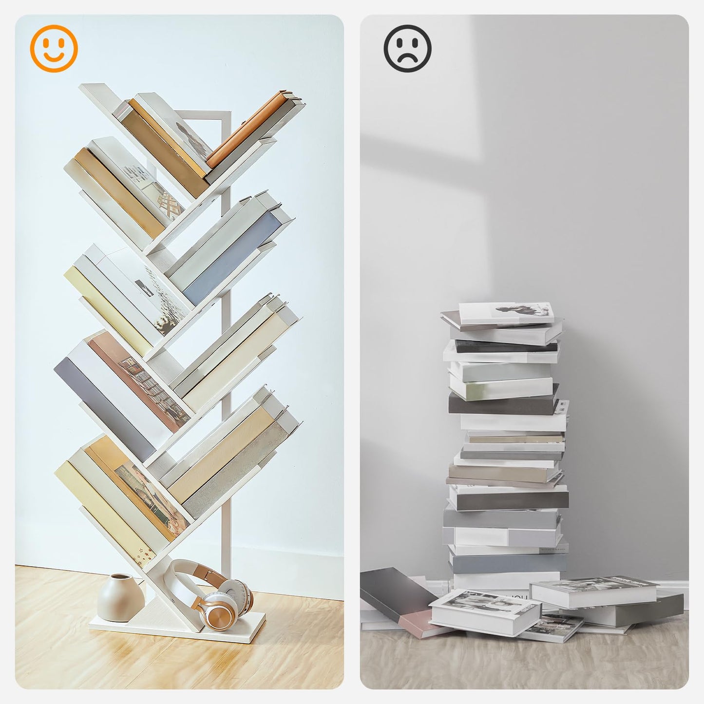 HOOBRO White 9-Tier Floor-Standing Wooden Tree-Shaped Bookshelf