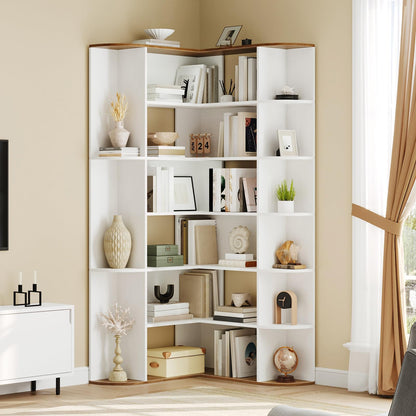 HOOBRO 74 inch Tall 6-Tier L-Shaped Modern Bookshelf with Open Storage