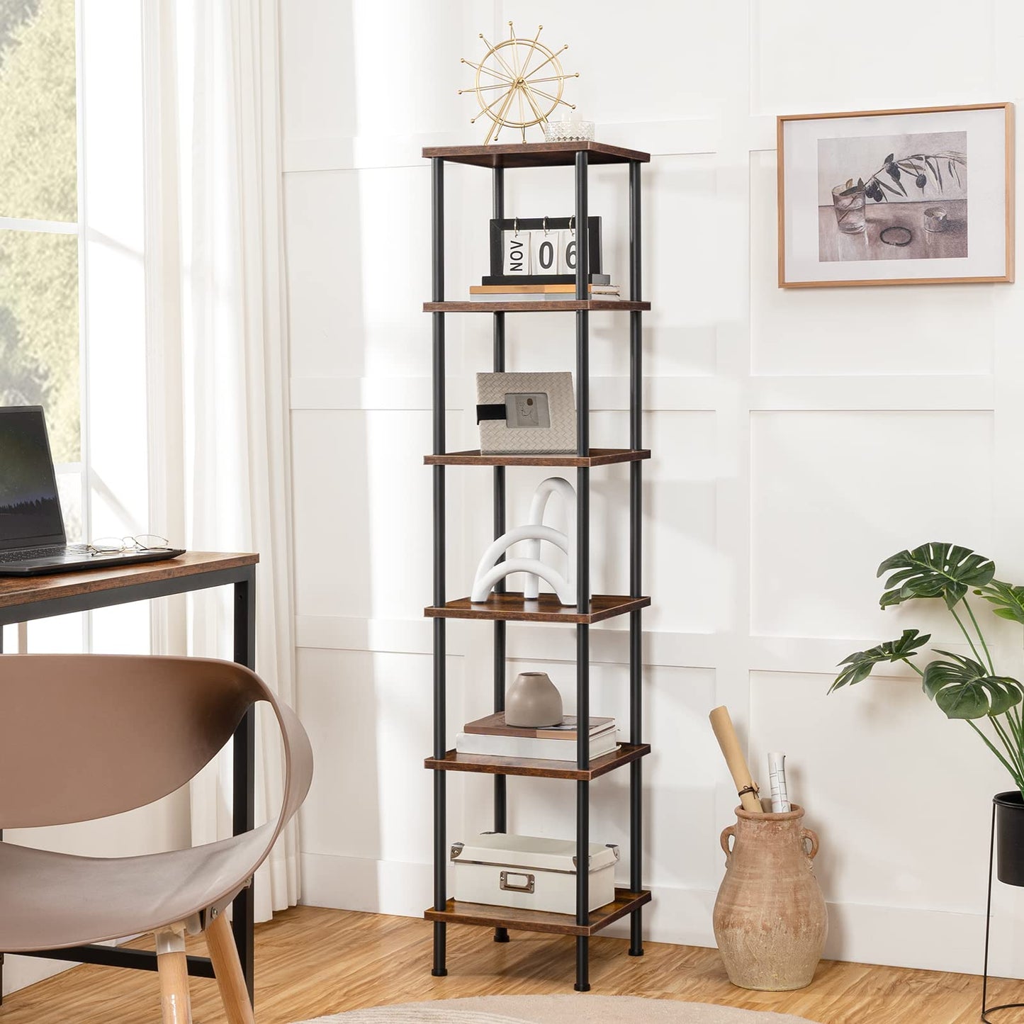 HOOBRO Industrial Style Six-Tier Square Corner Shelf