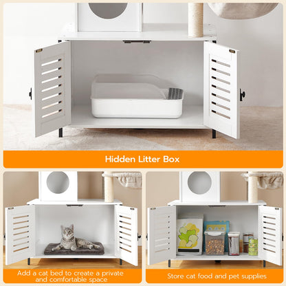 HOOBRO Wooden Cat Tree with Litter Box Enclosure